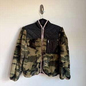 Rails Jacket Womens‎ XS Camo Faux Fur Quilted Yoke Full Zip Pink Trim Pocket